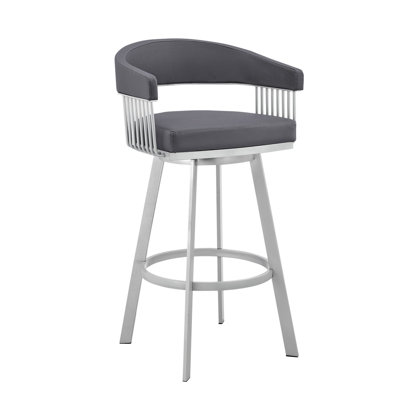HomeRoots 30" Mod Slate Grey Faux Leather Silver Finish Swivel Bar Stool