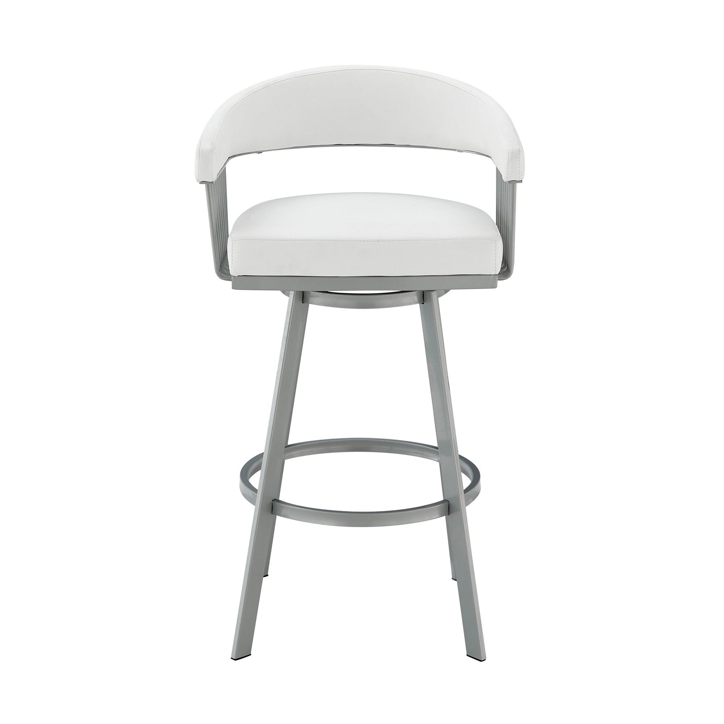 HomeRoots 30" Mod White Faux Leather Silver Finish Swivel Bar Stool
