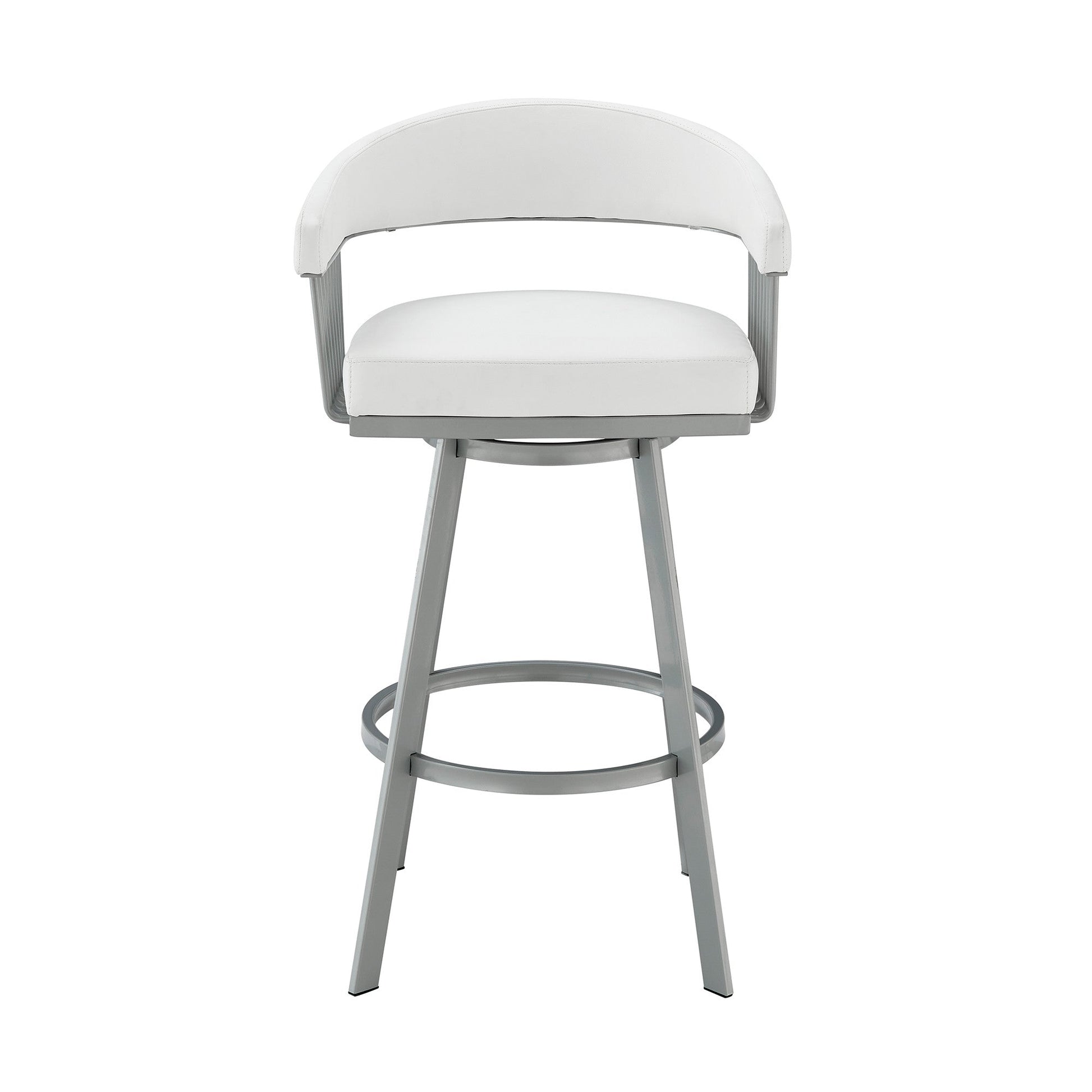 HomeRoots 30" Mod White Faux Leather Silver Finish Swivel Bar Stool