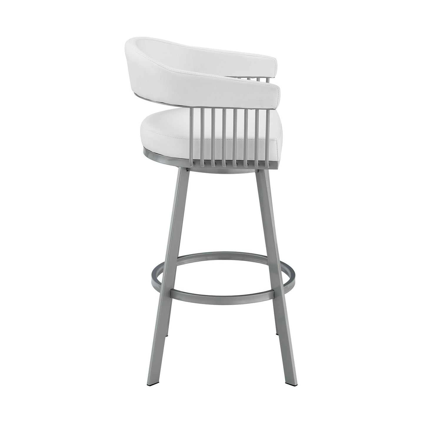 HomeRoots 30" Mod White Faux Leather Silver Finish Swivel Bar Stool