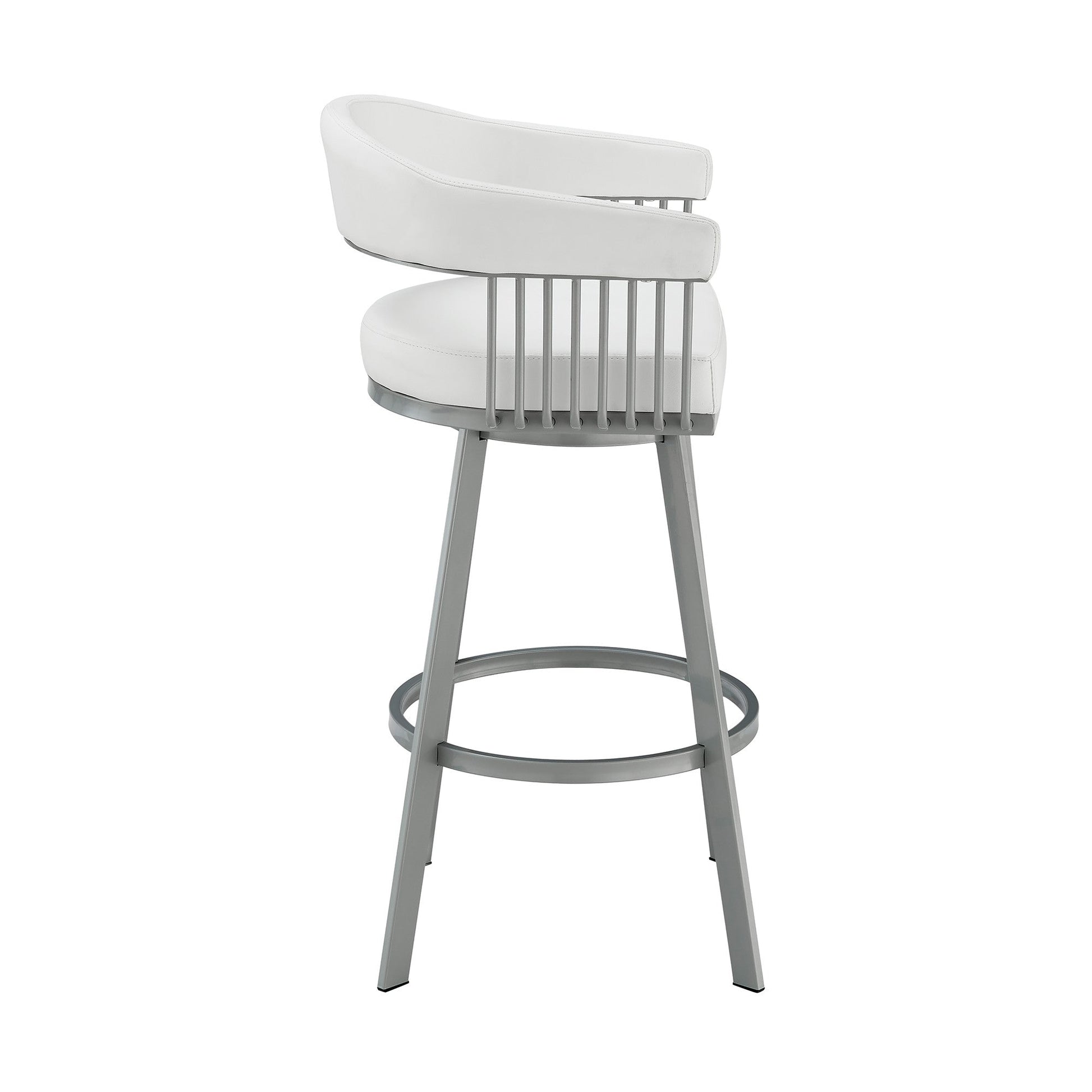 HomeRoots 30" Mod White Faux Leather Silver Finish Swivel Bar Stool