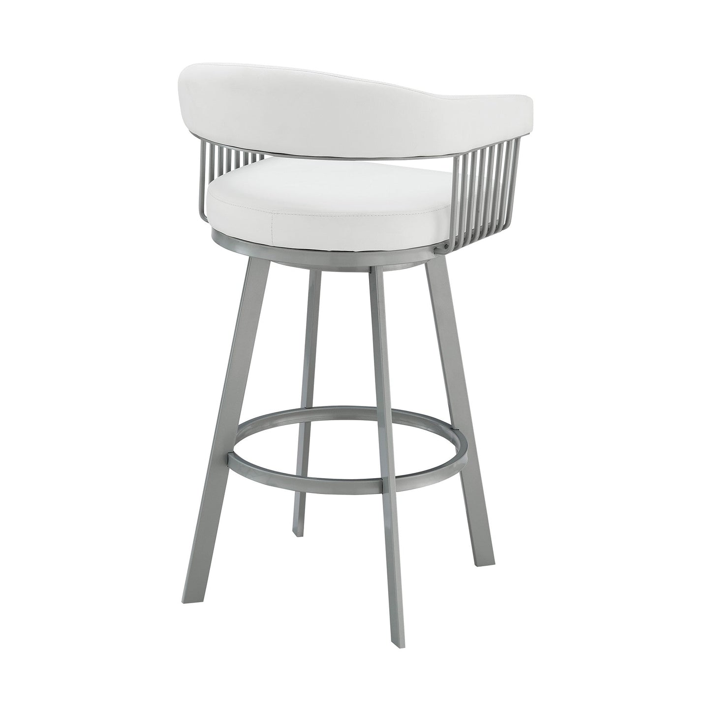 HomeRoots 30" Mod White Faux Leather Silver Finish Swivel Bar Stool