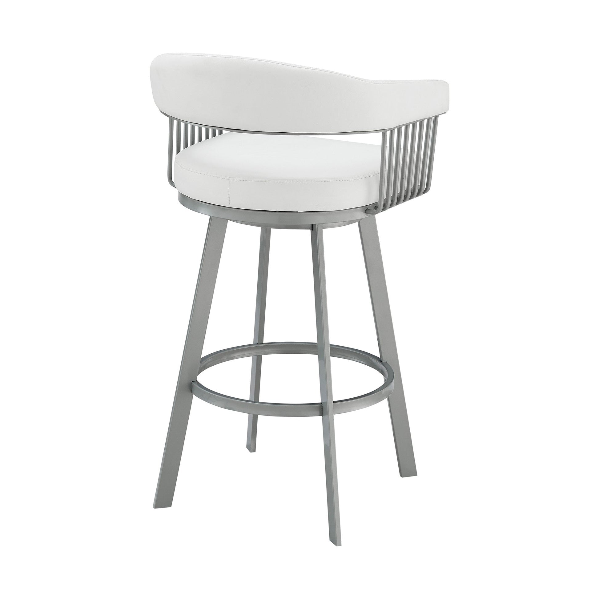 HomeRoots 30" Mod White Faux Leather Silver Finish Swivel Bar Stool