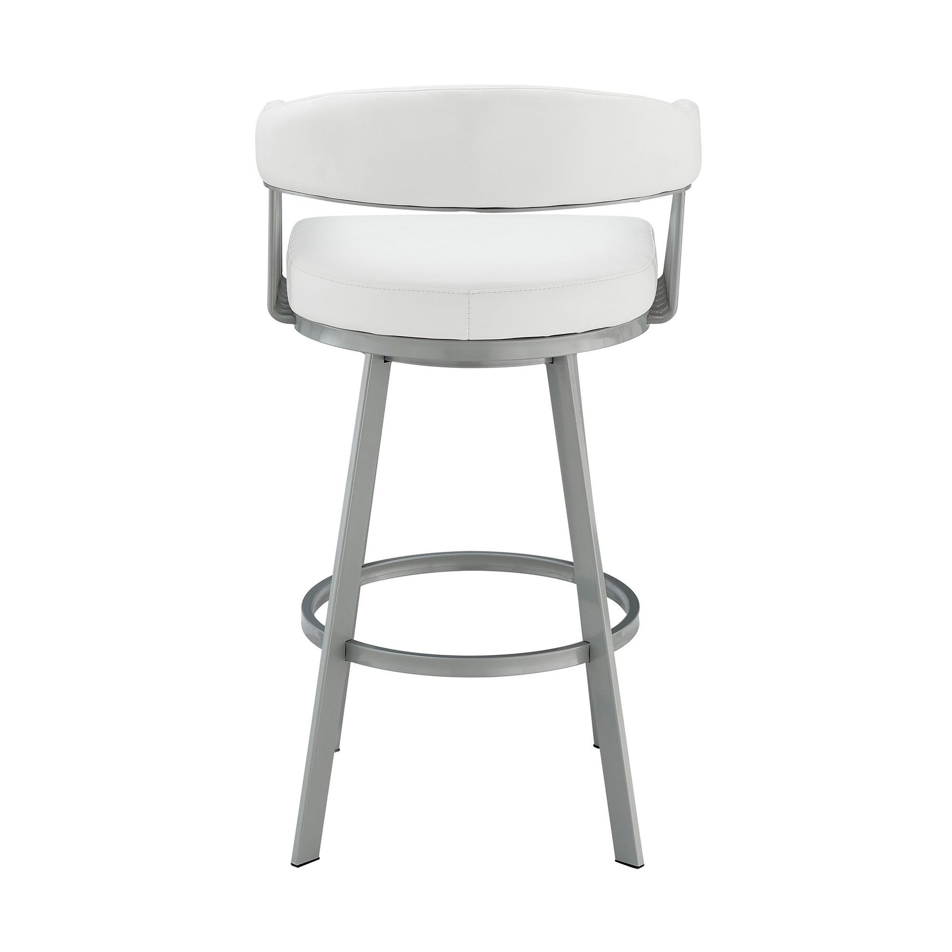 HomeRoots 30" Mod White Faux Leather Silver Finish Swivel Bar Stool