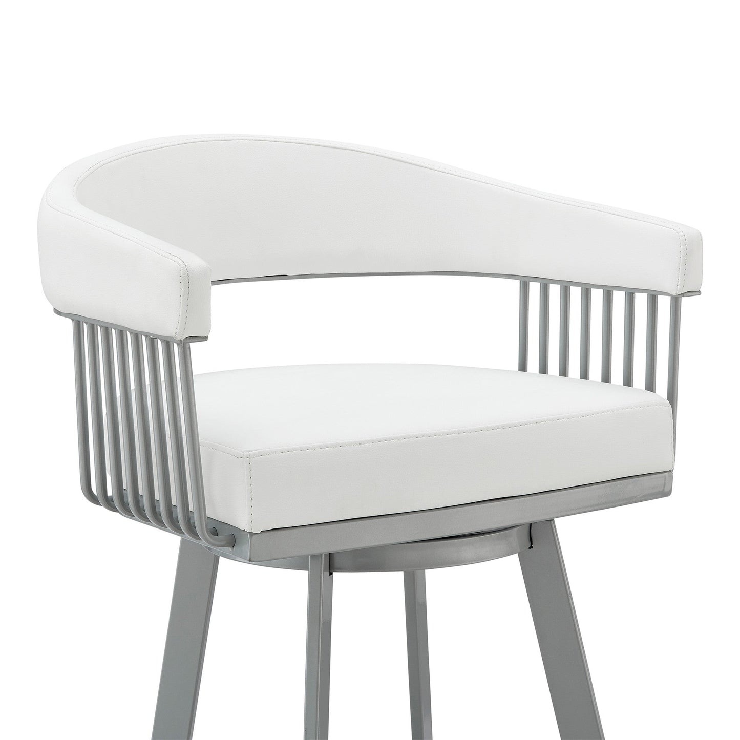 HomeRoots 30" Mod White Faux Leather Silver Finish Swivel Bar Stool