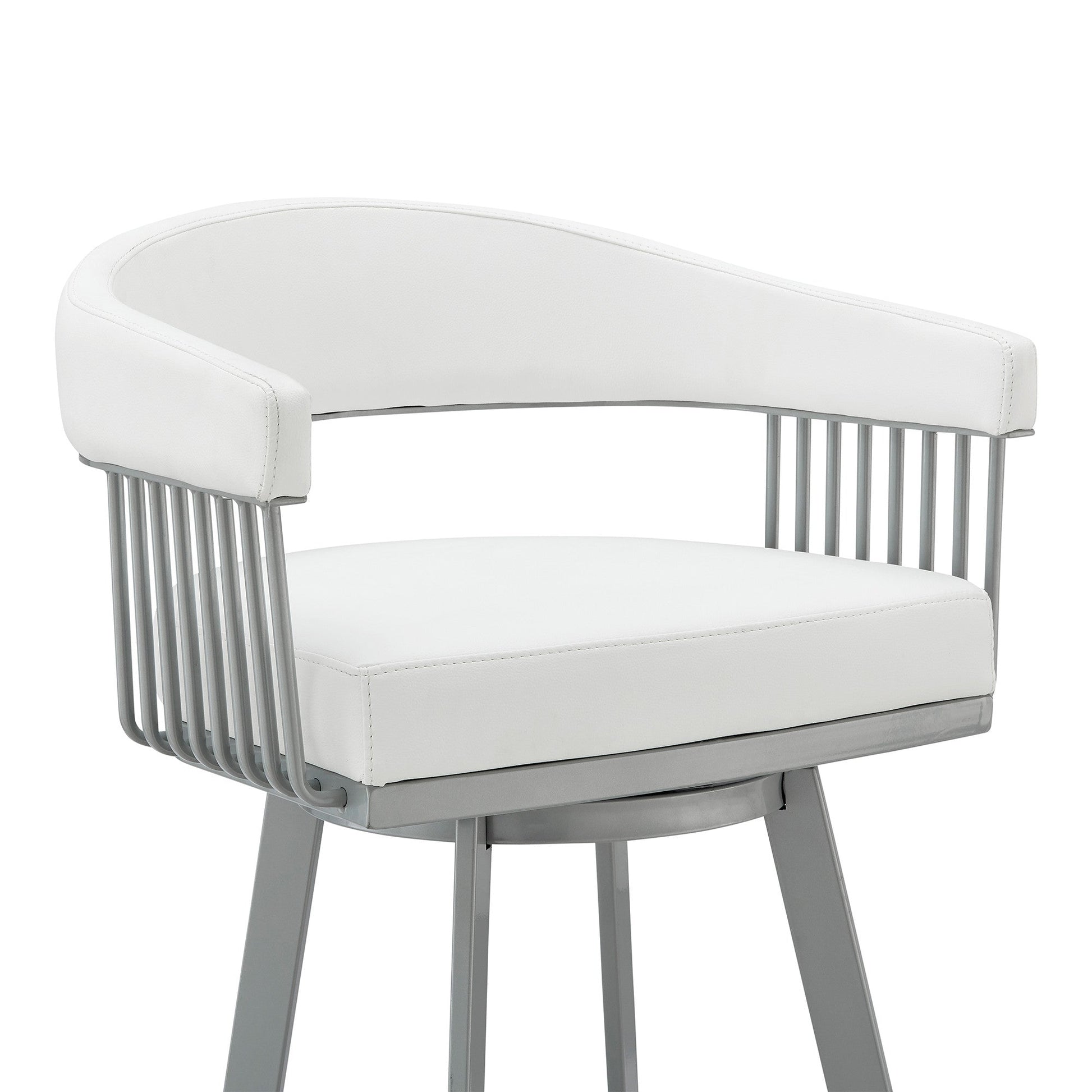 HomeRoots 30" Mod White Faux Leather Silver Finish Swivel Bar Stool