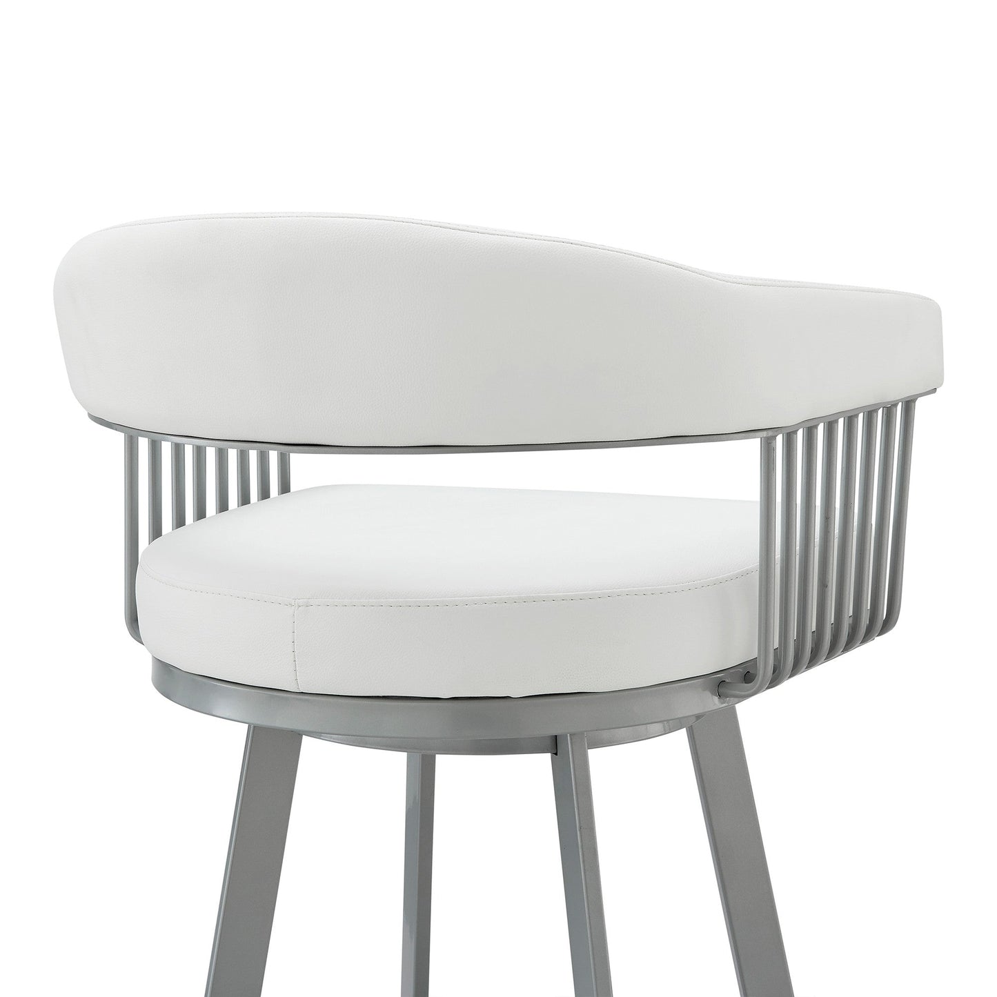 HomeRoots 30" Mod White Faux Leather Silver Finish Swivel Bar Stool