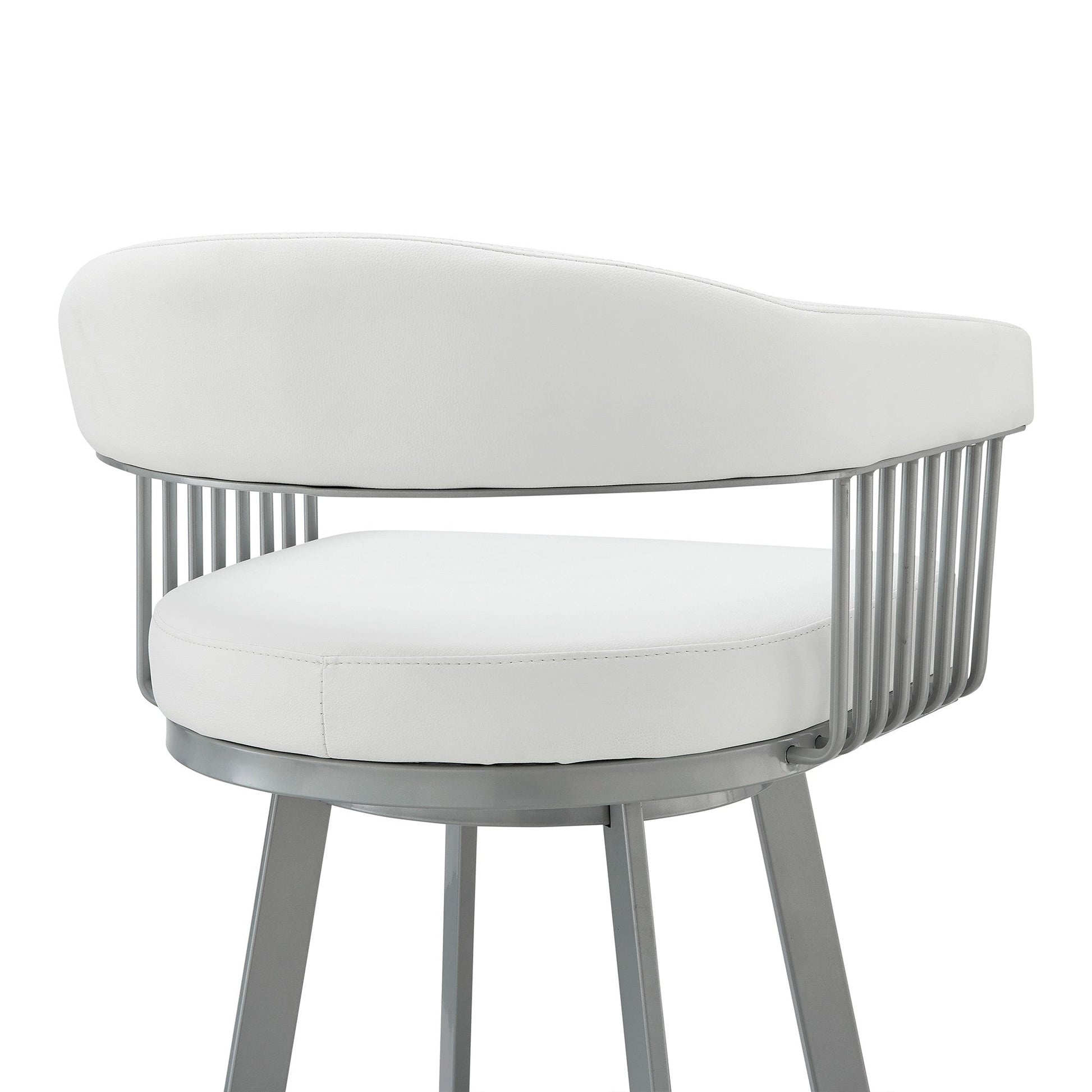 HomeRoots 30" Mod White Faux Leather Silver Finish Swivel Bar Stool