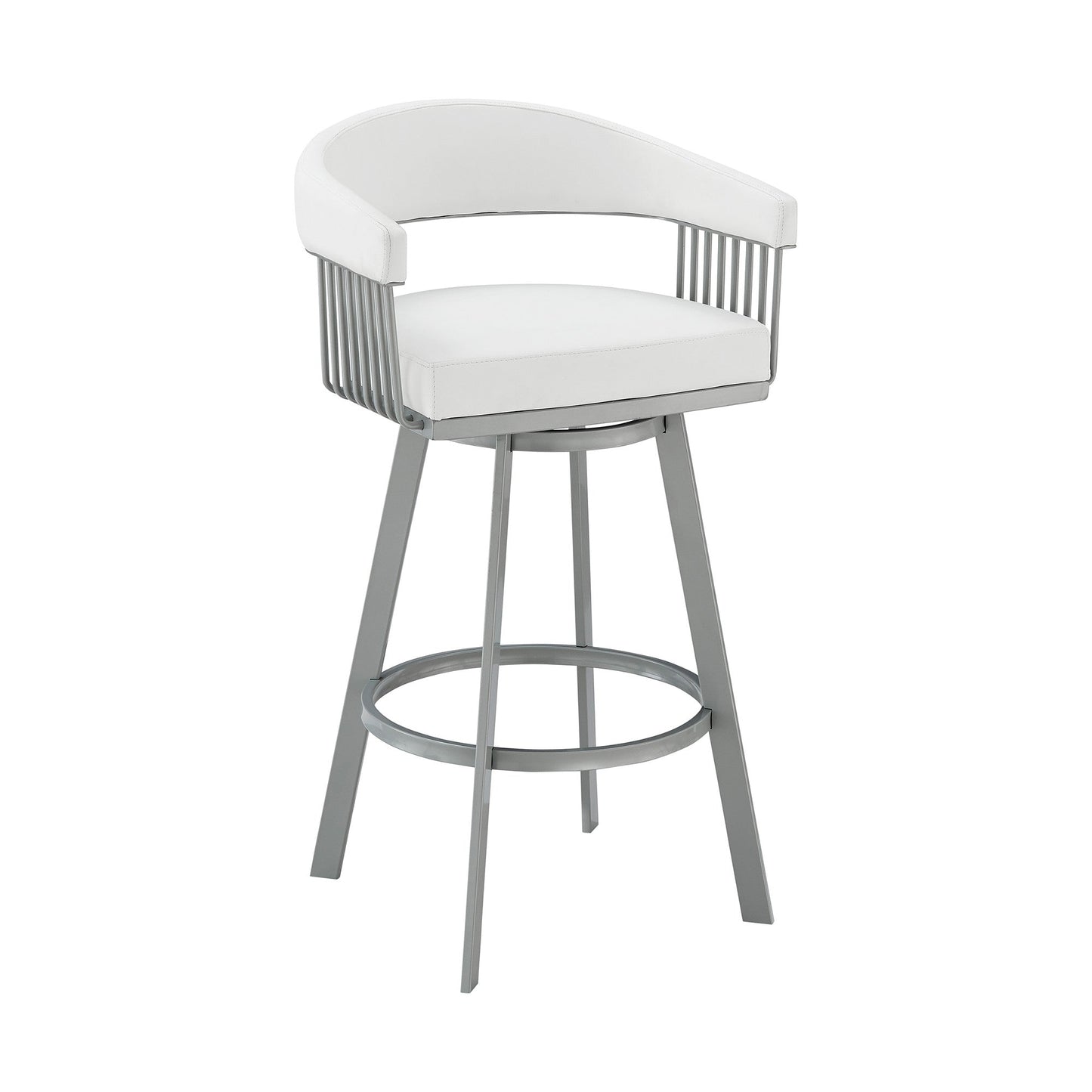 HomeRoots 30" Mod White Faux Leather Silver Finish Swivel Bar Stool