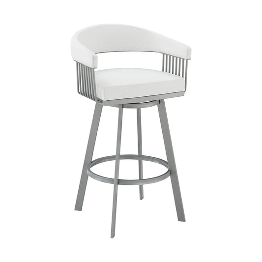 HomeRoots 30" Mod White Faux Leather Silver Finish Swivel Bar Stool