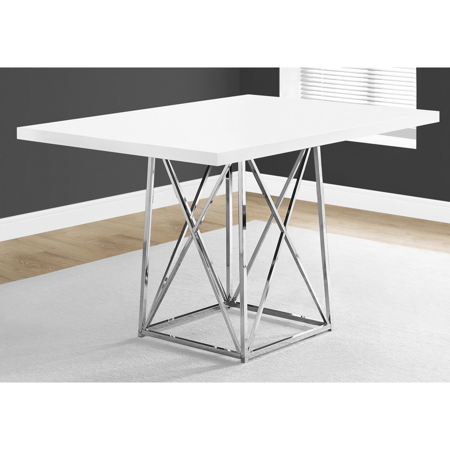 HomeRoots 30" Rectangular Manufactured Wood And Metal Dining Table in White and Silver Finish