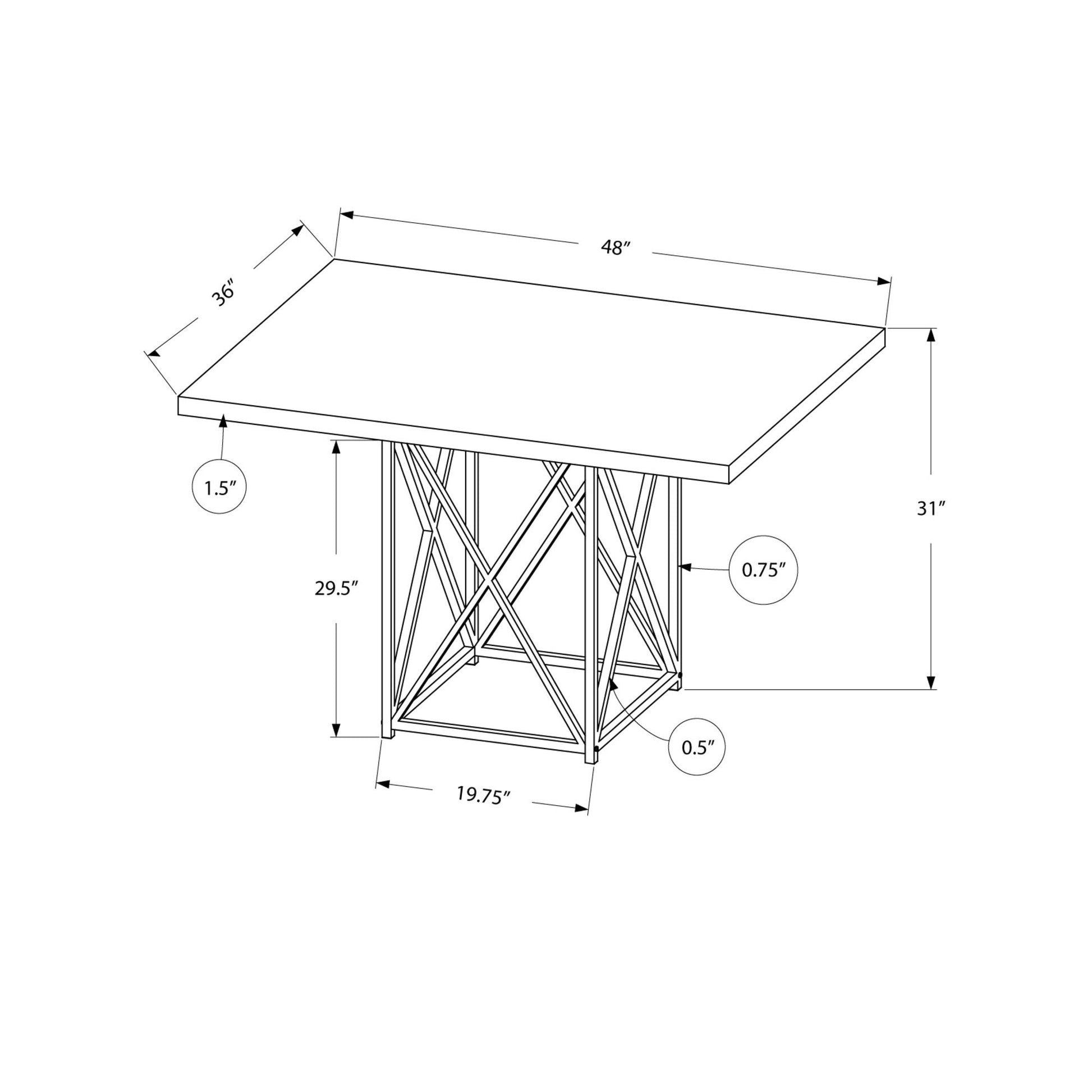 HomeRoots 30" Rectangular Manufactured Wood And Metal Dining Table in White and Silver Finish