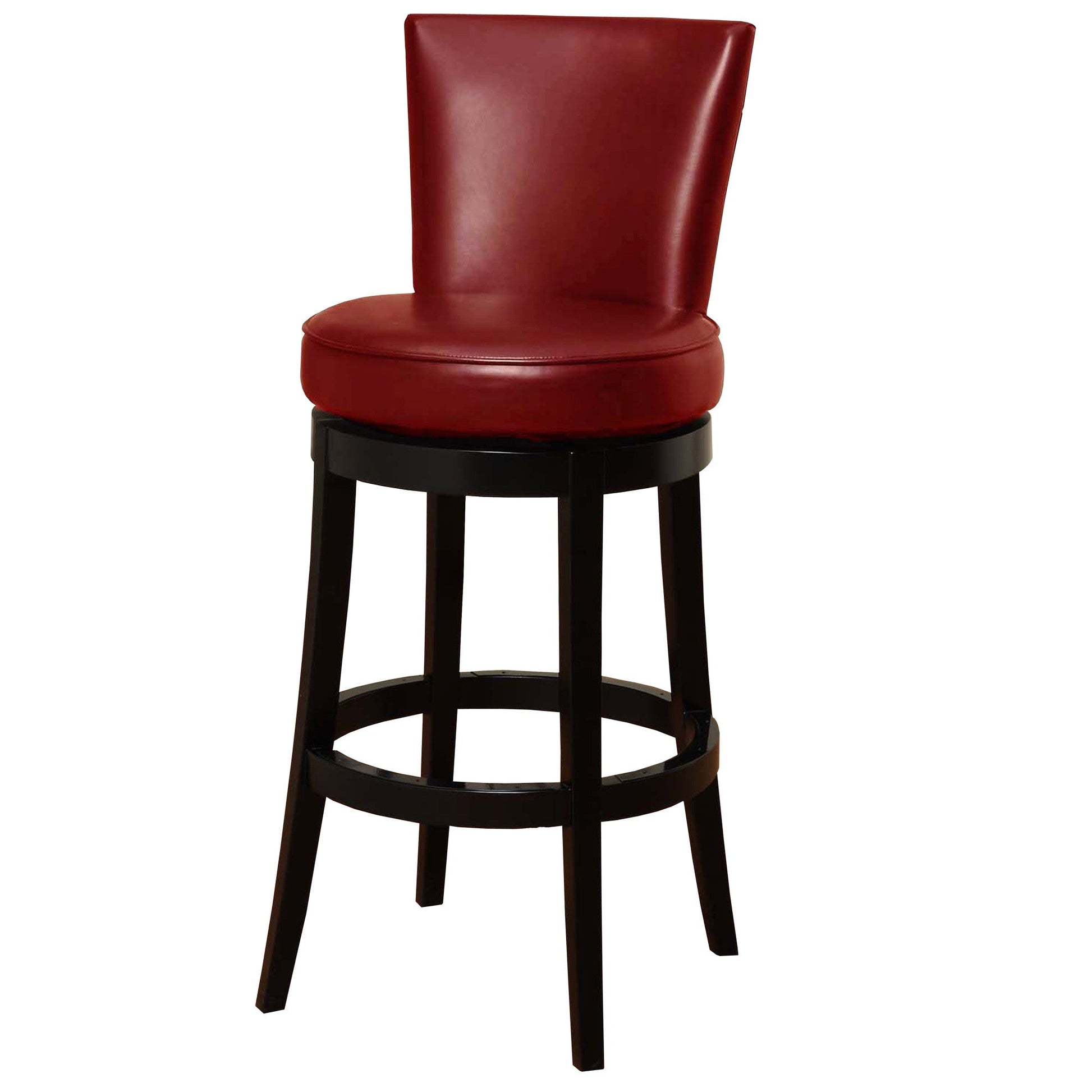 HomeRoots 30" Red Faux Leather Round Seat Black Wood Swivel Armless Bar Stool