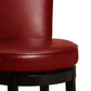 HomeRoots 30" Red Faux Leather Round Seat Black Wood Swivel Armless Bar Stool