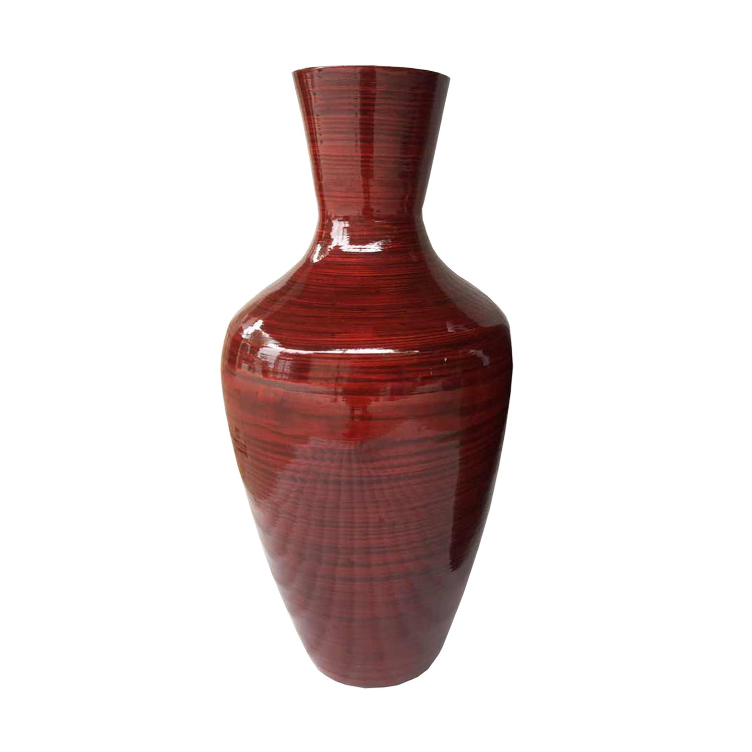 HomeRoots 30" Red Lacquer Spun Bamboo Floor Vase