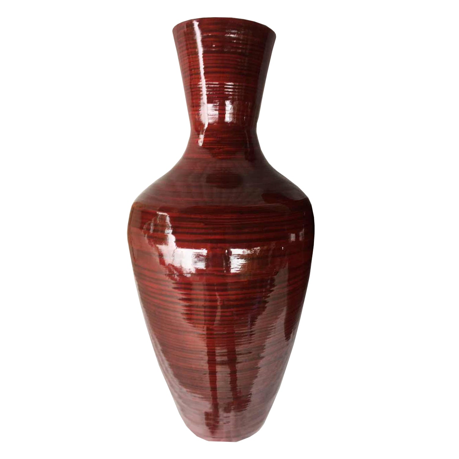 HomeRoots 30" Red Lacquer Spun Bamboo Floor Vase