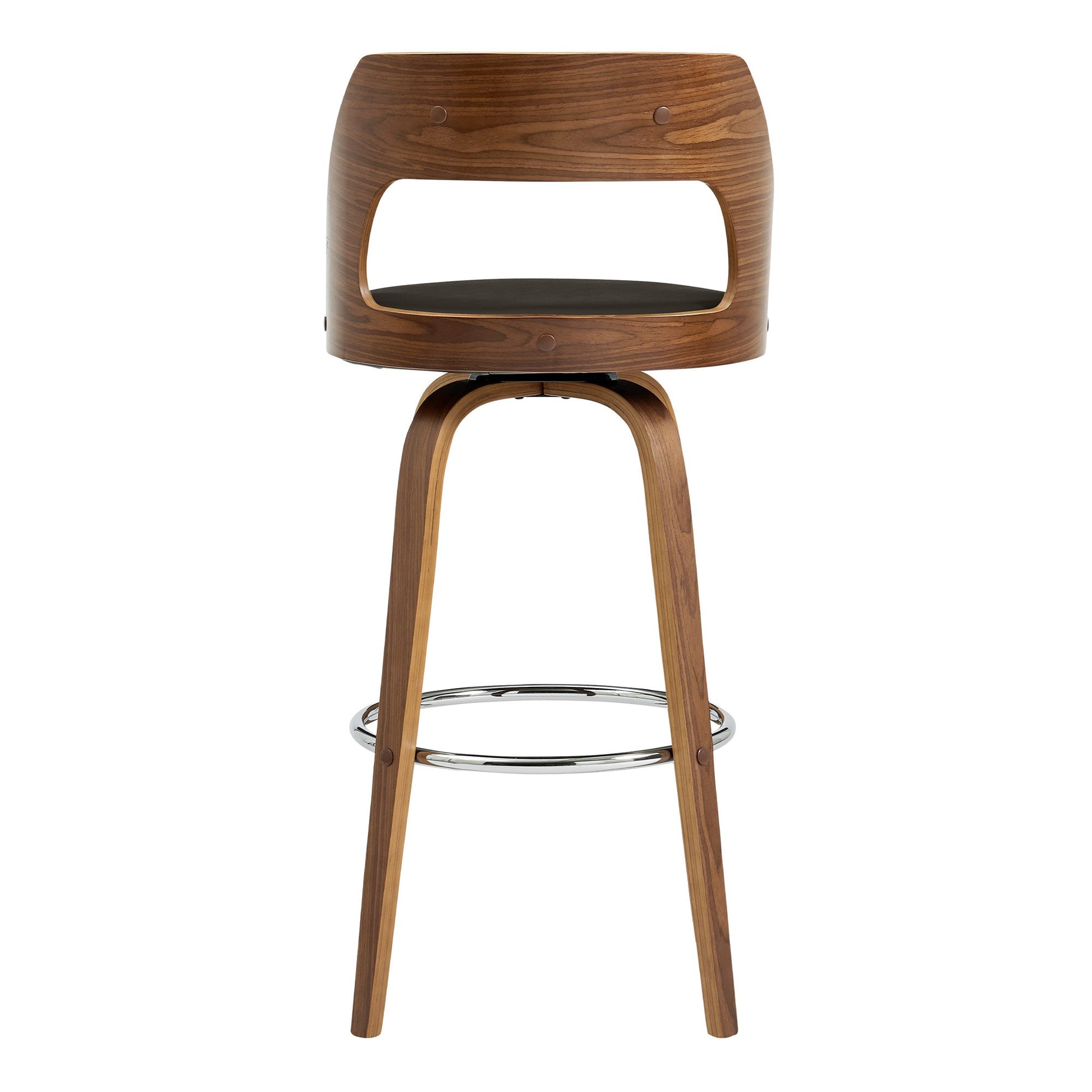 HomeRoots 30" Retro Mod Brown Faux Leather and Walnut Swivel Counter Stool