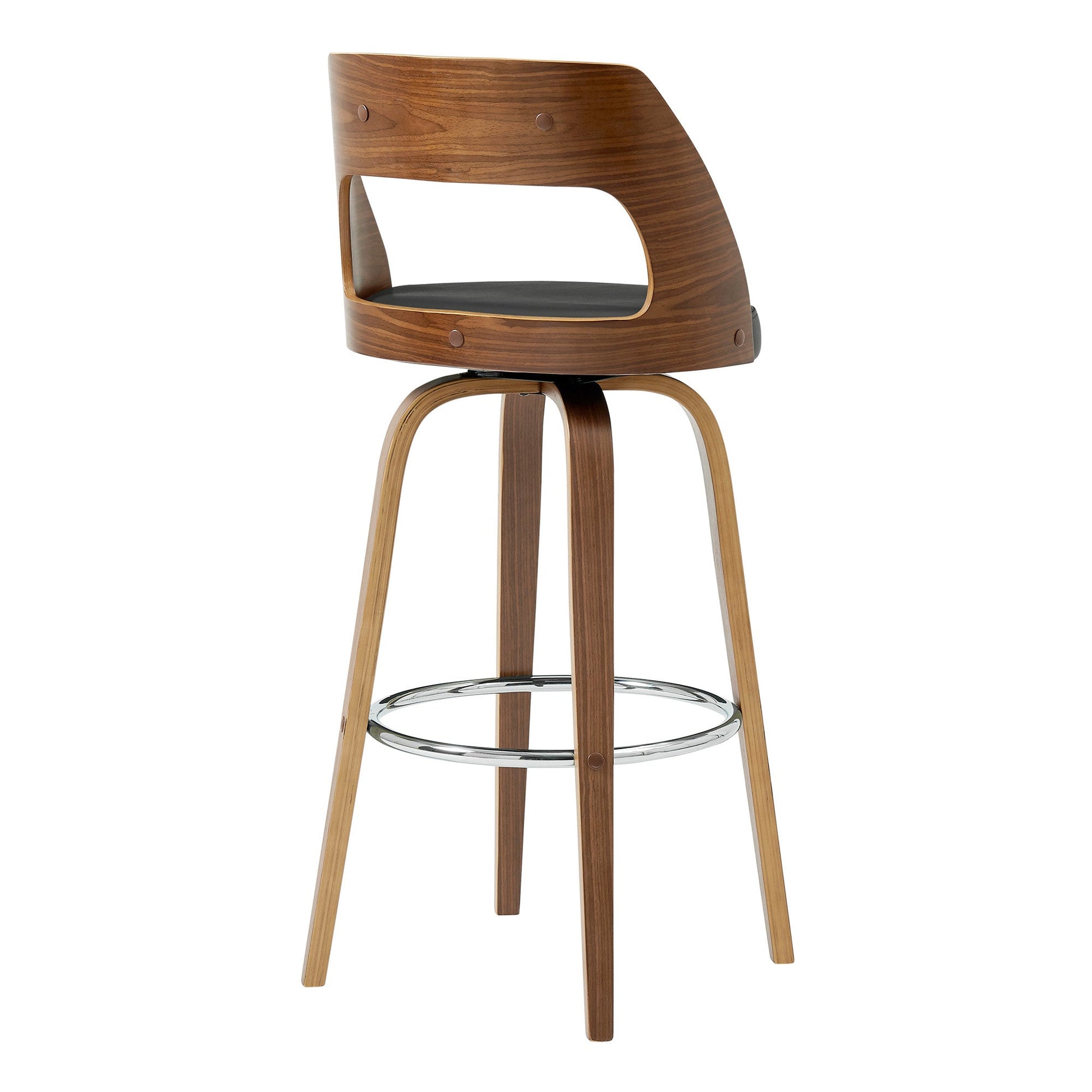 HomeRoots 30" Retro Mod Grey Faux Leather and Walnut Swivel Counter Stool