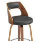 HomeRoots 30" Retro Mod Grey Faux Leather and Walnut Swivel Counter Stool