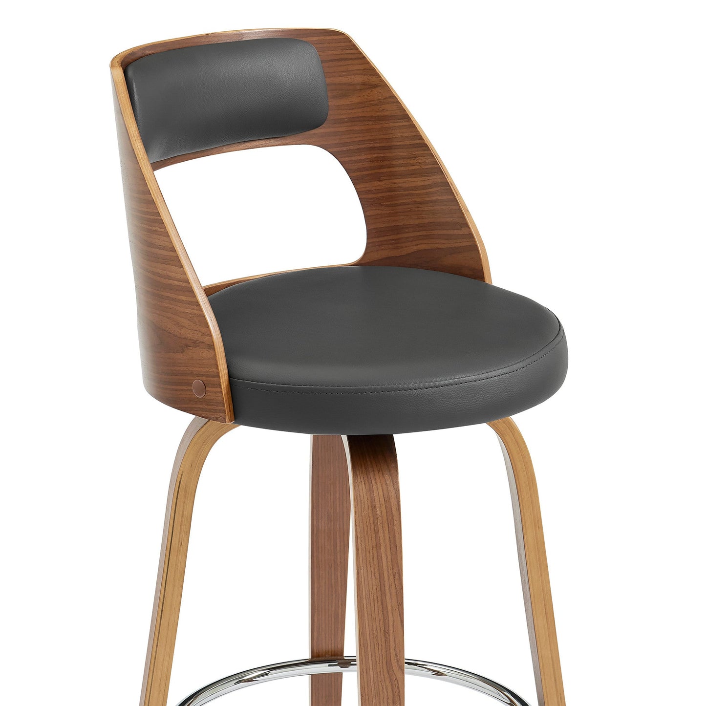 HomeRoots 30" Retro Mod Grey Faux Leather and Walnut Swivel Counter Stool