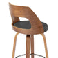 HomeRoots 30" Retro Mod Grey Faux Leather and Walnut Swivel Counter Stool