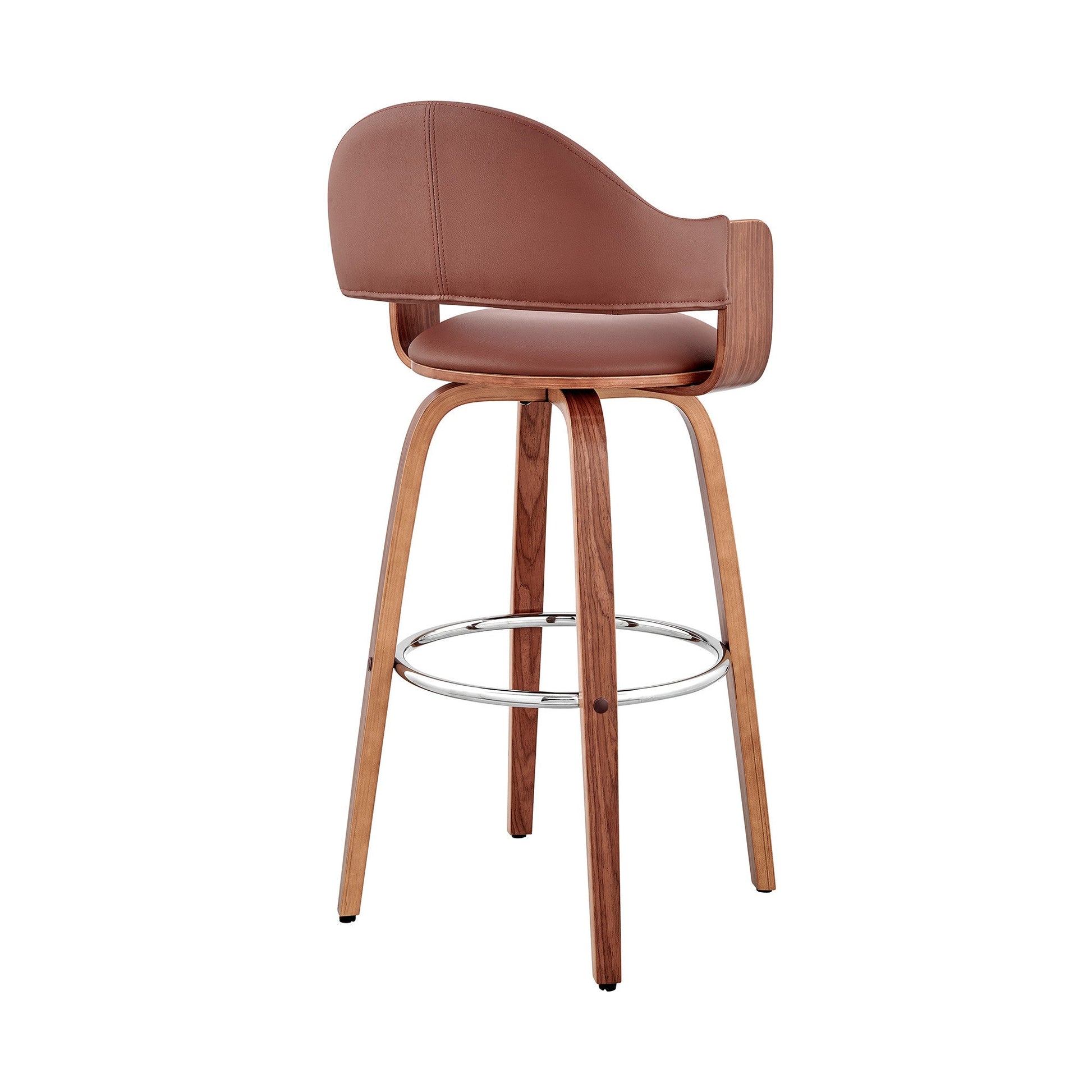HomeRoots 30" Rich Brown Faux Leather Walnut Wood Bar Stool