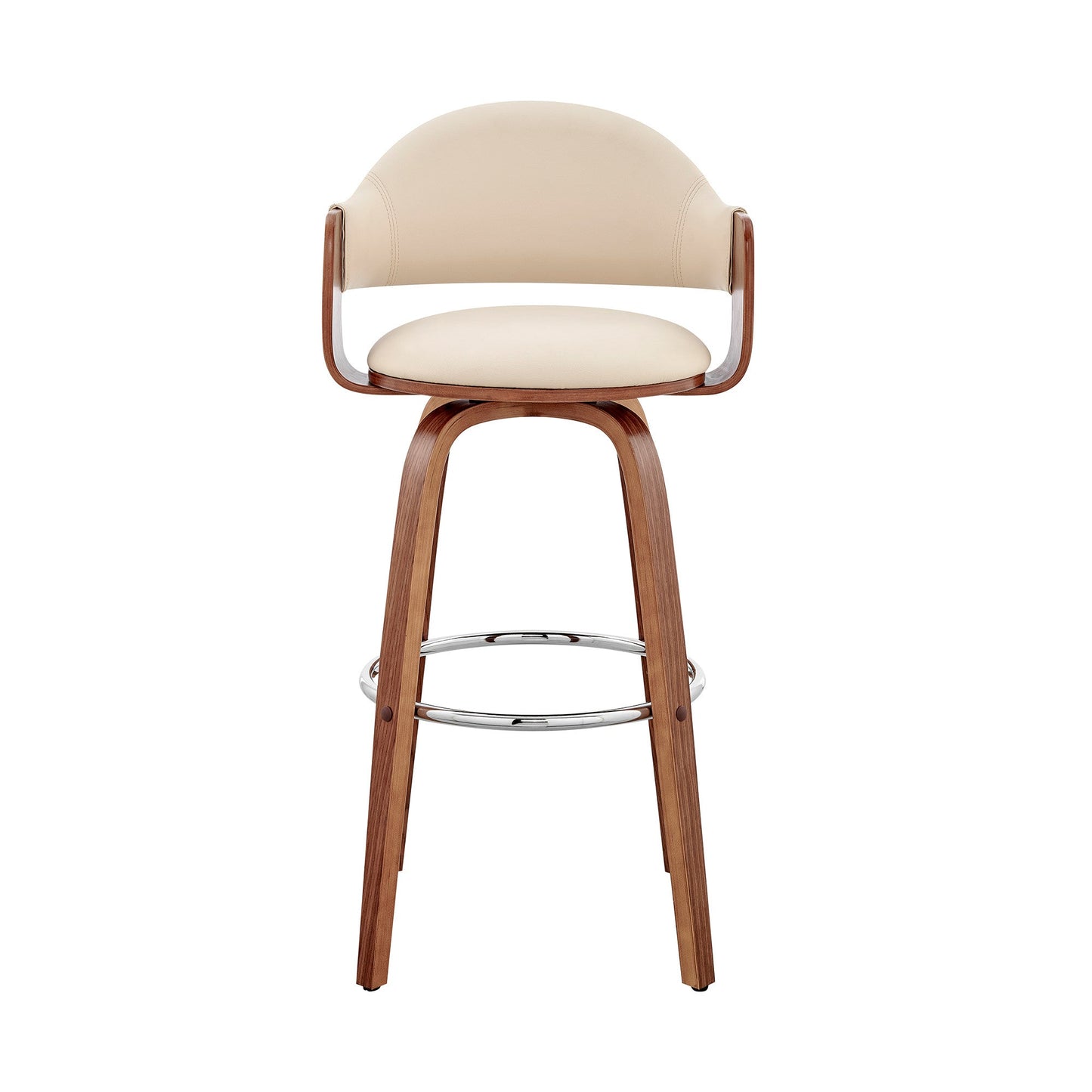 HomeRoots 30" Rich Cream Faux Leather Walnut Wood Bar Stool