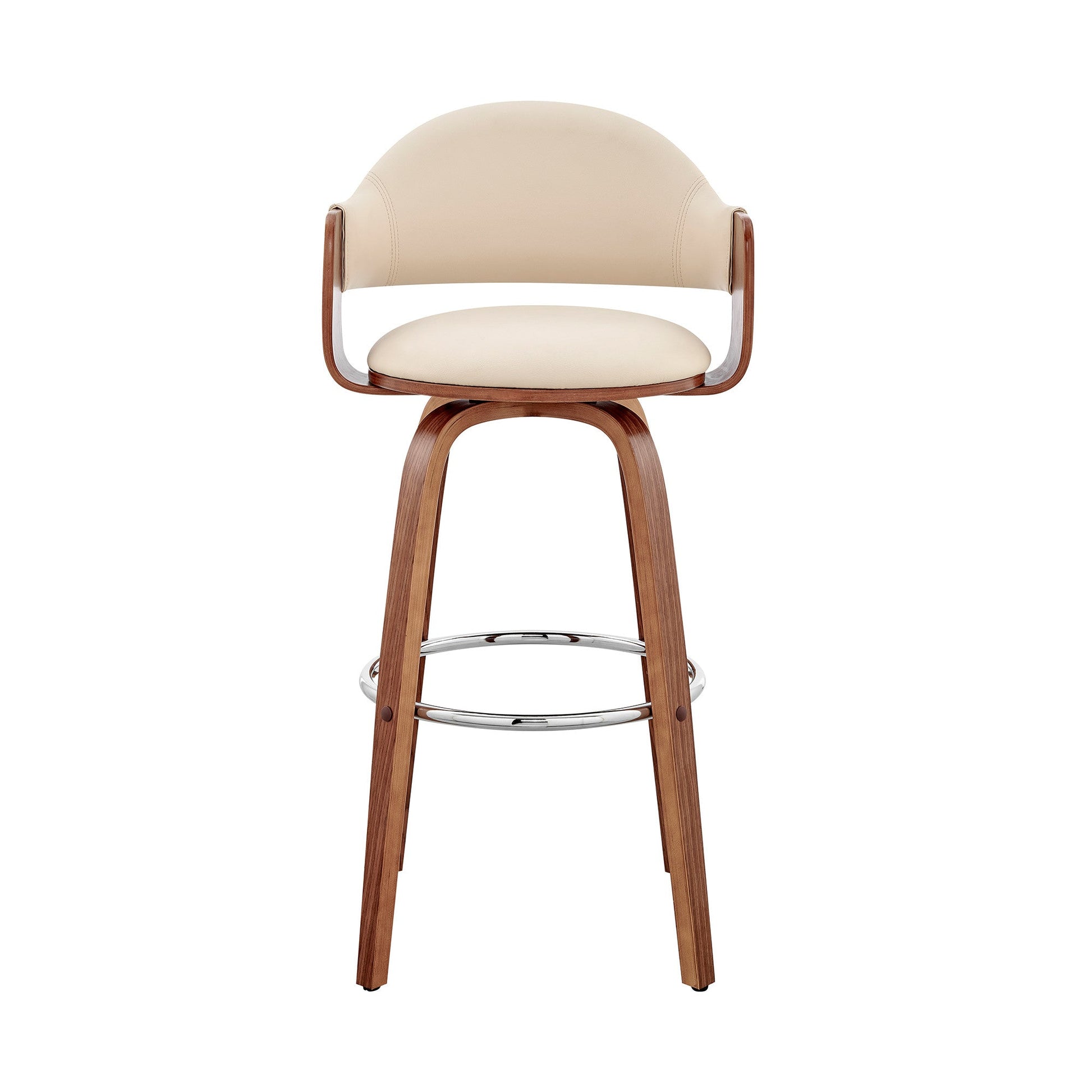 HomeRoots 30" Rich Cream Faux Leather Walnut Wood Bar Stool