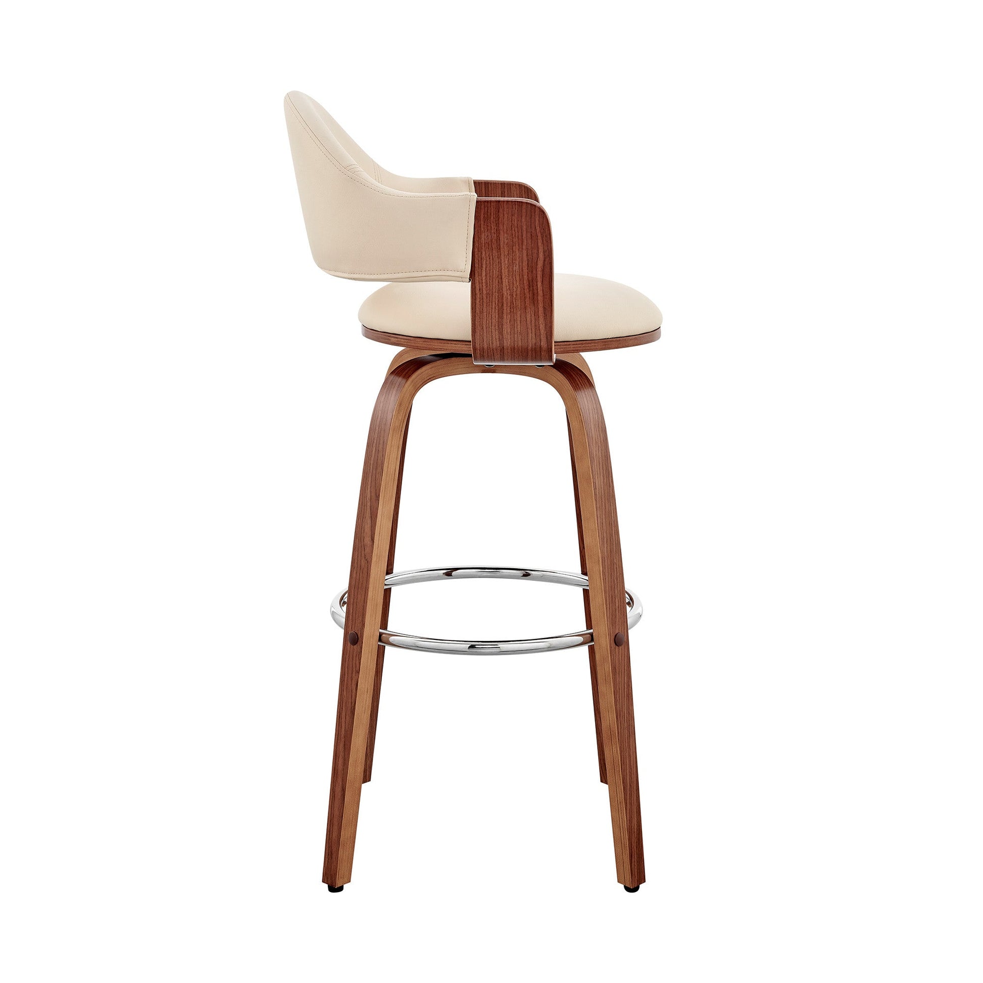 HomeRoots 30" Rich Cream Faux Leather Walnut Wood Bar Stool