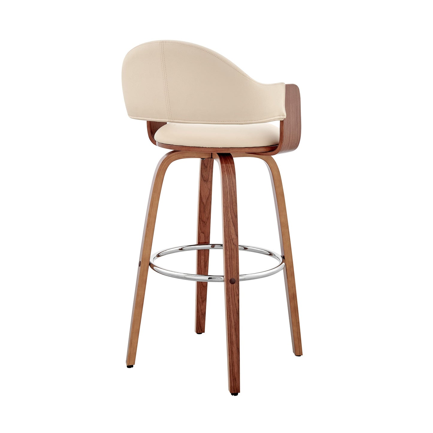 HomeRoots 30" Rich Cream Faux Leather Walnut Wood Bar Stool