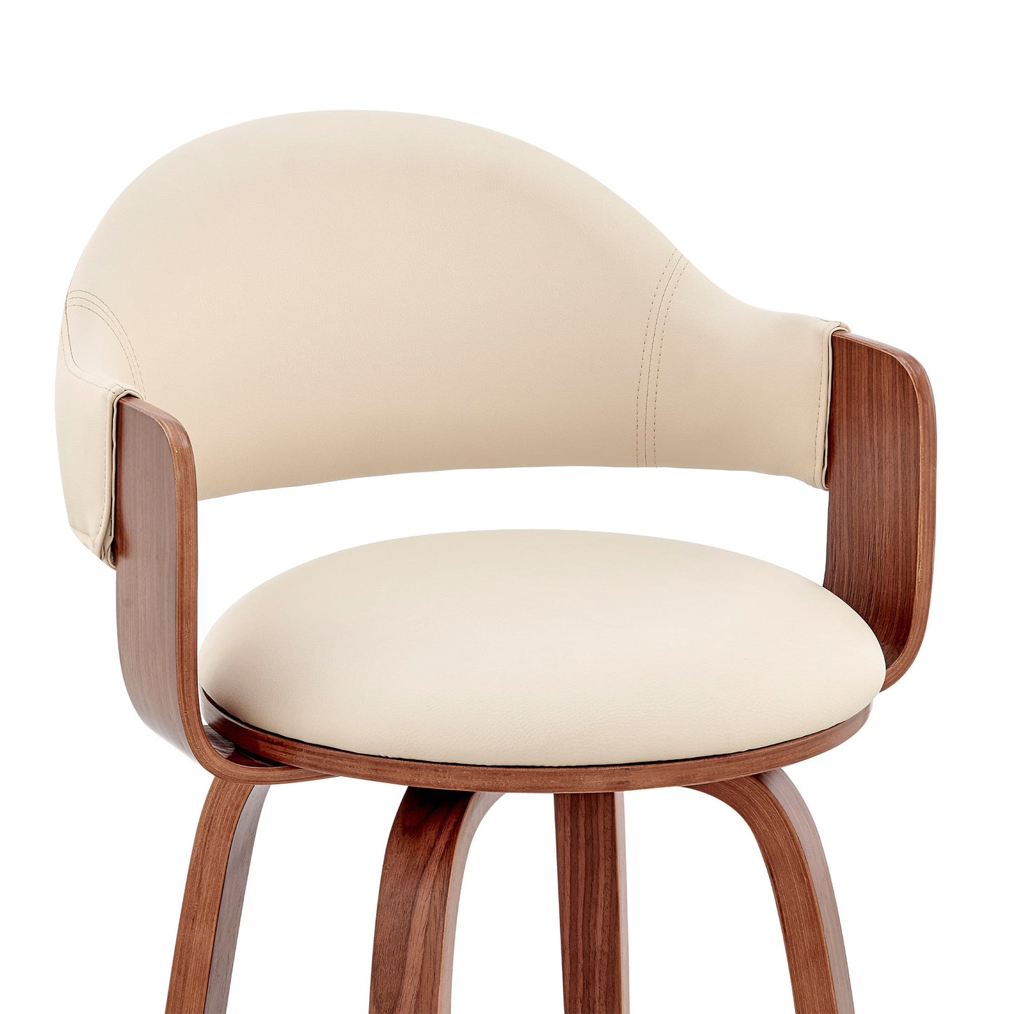 HomeRoots 30" Rich Cream Faux Leather Walnut Wood Bar Stool