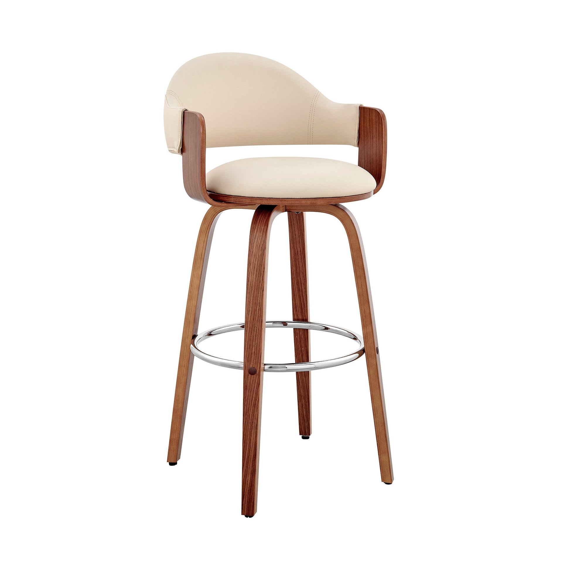 HomeRoots 30" Rich Cream Faux Leather Walnut Wood Bar Stool