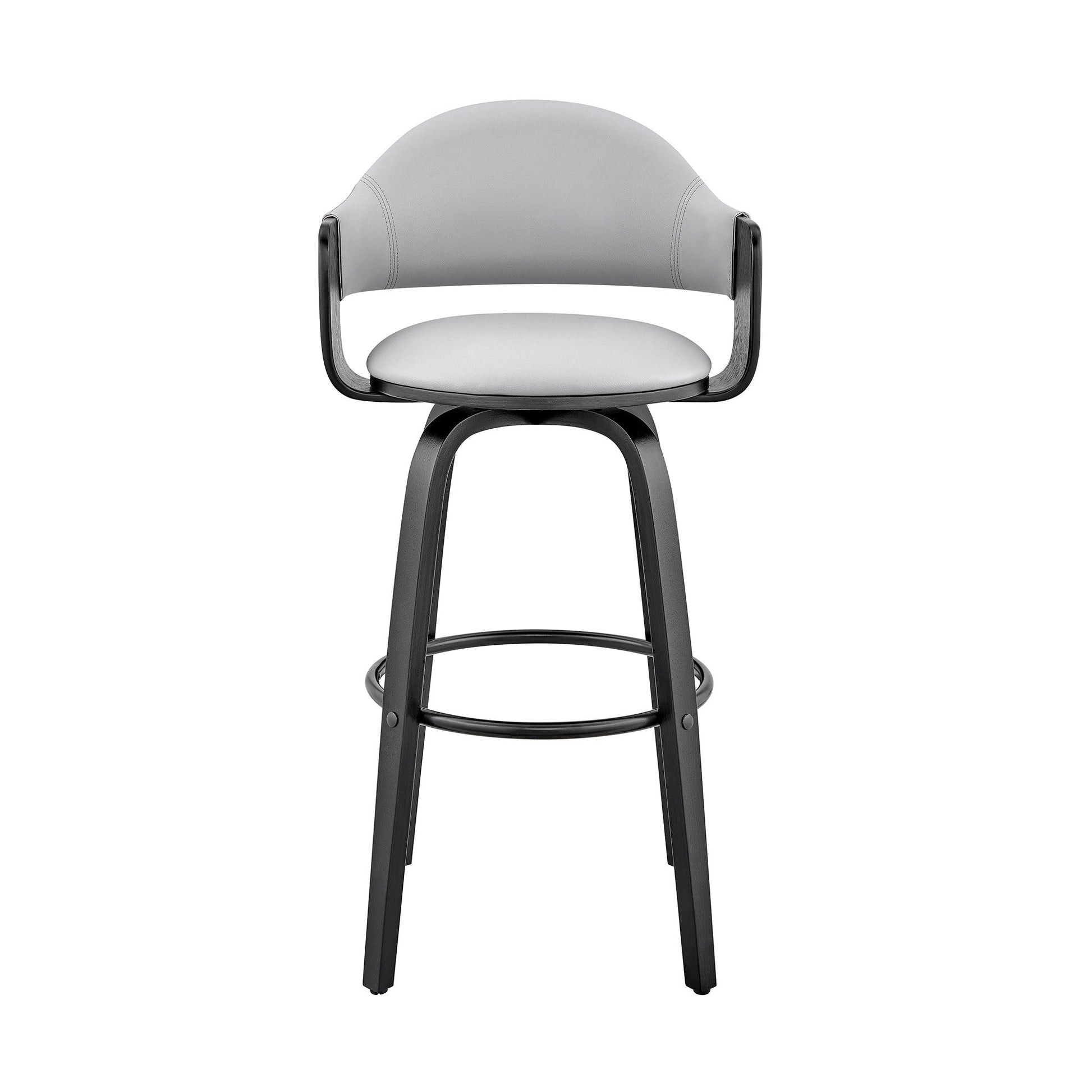 HomeRoots 30" Rich Grey Faux Leather Walnut Wood Bar Stool
