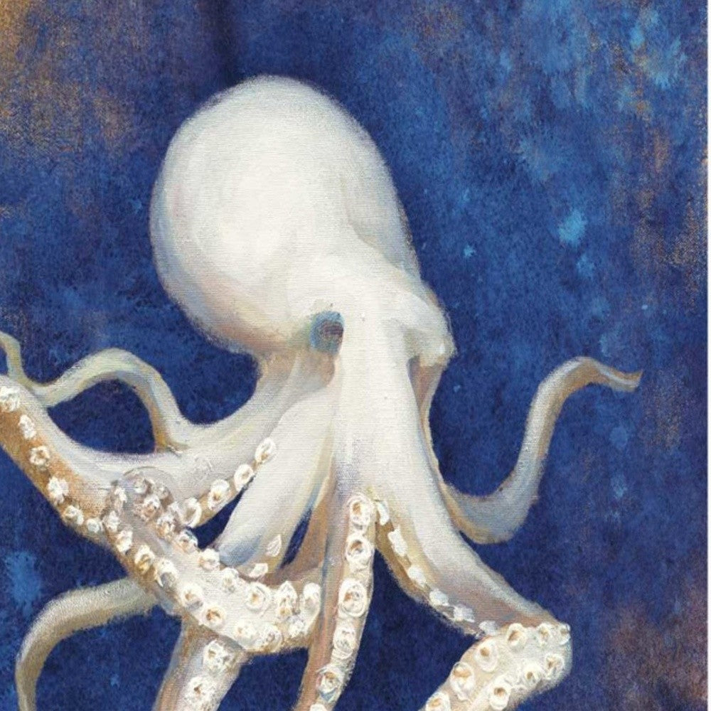 HomeRoots 30" Rustic Deep Blue and Gold Octopus Giclee Wrap Canvas Wall Art