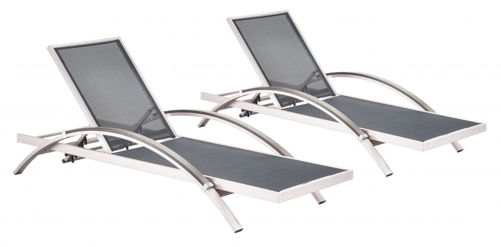 HomeRoots 30" Silver Metal Indoor Outdoor Chaise Lounge in Set Of Two