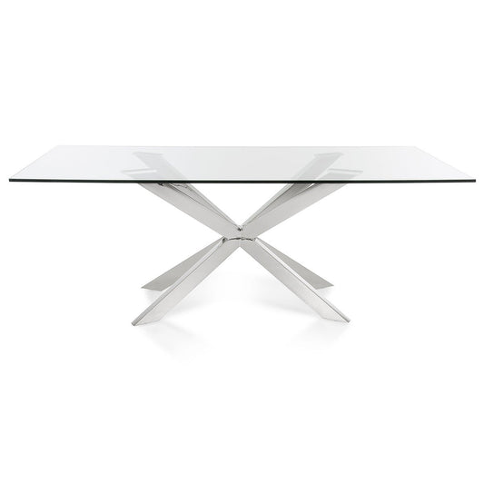HomeRoots 30" Stainless Steel And Clear Glass Dining Table