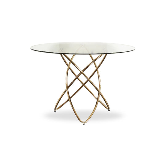 HomeRoots 30" Stainless Steel And Glass Dining Table In Rosegold Finish