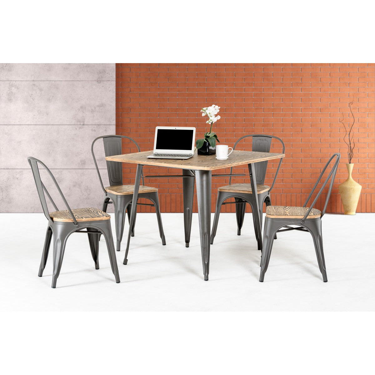 HomeRoots 30" Steel And Wood Square Dining Table In Grey