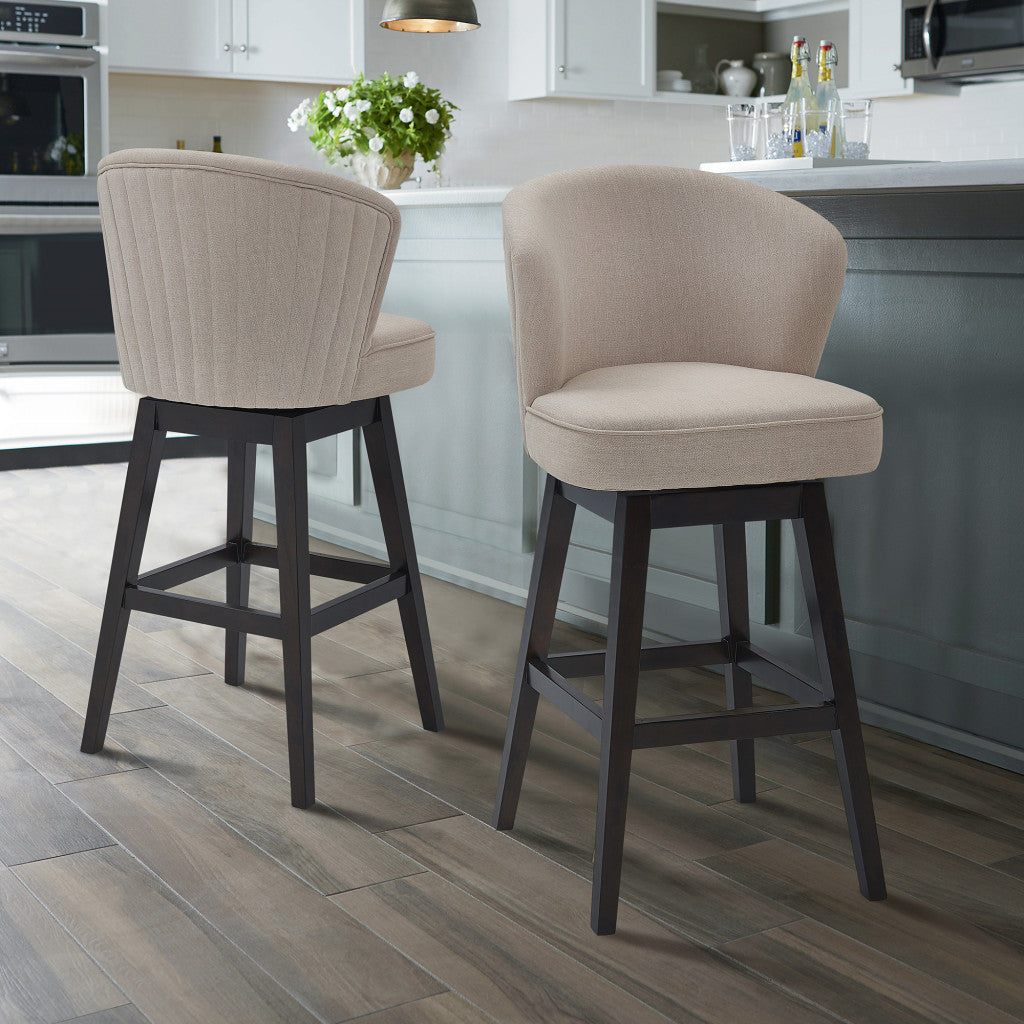 HomeRoots 30" Tan Espresso Wood Fabric Swivel Bar Stool