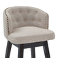 HomeRoots 30" Tan Tufted Fabric and Dark Espresso Wood Swivel Bar Stool