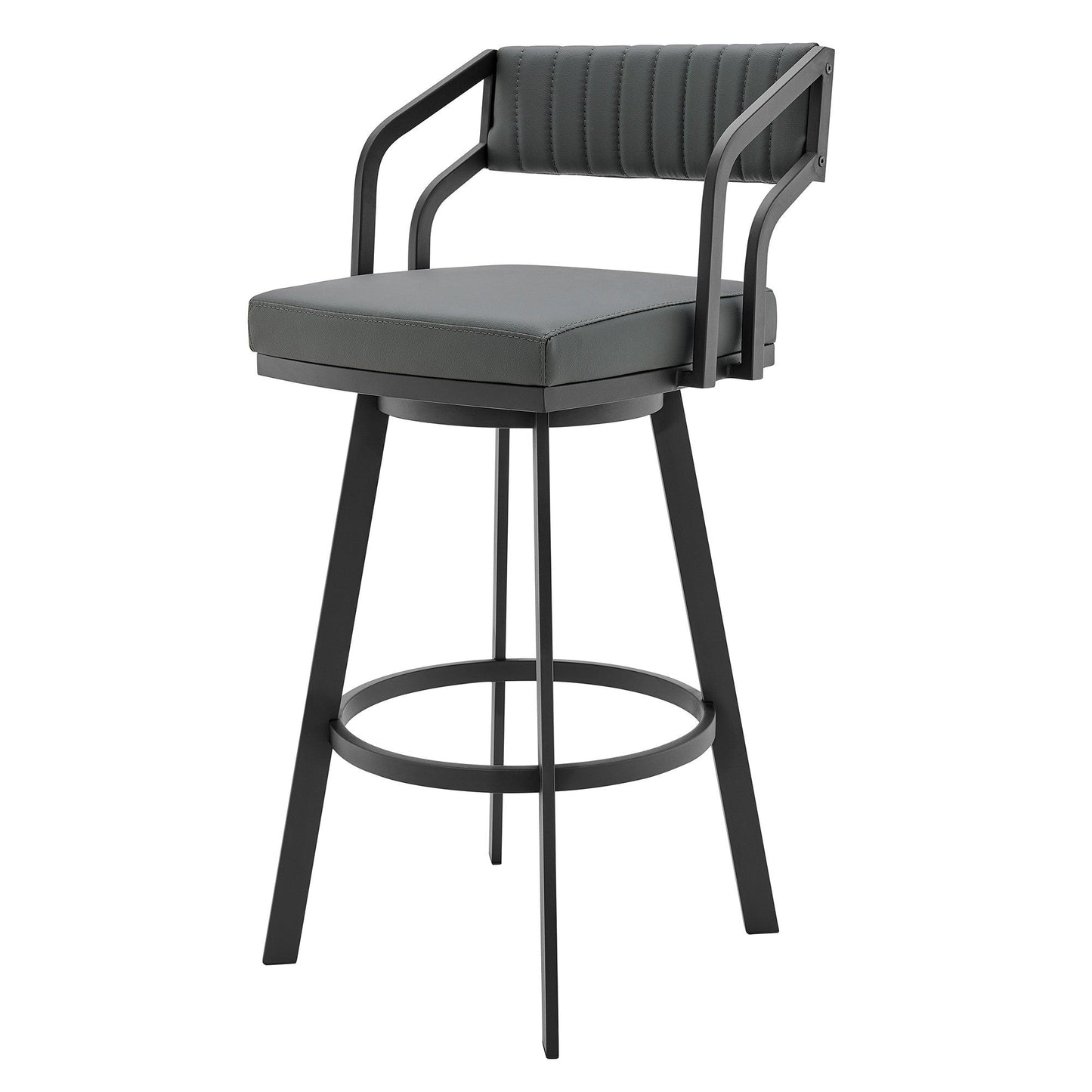 HomeRoots 30" Timeless Slate Grey Faux Leather Swivel Counter Stool With Silver Finish