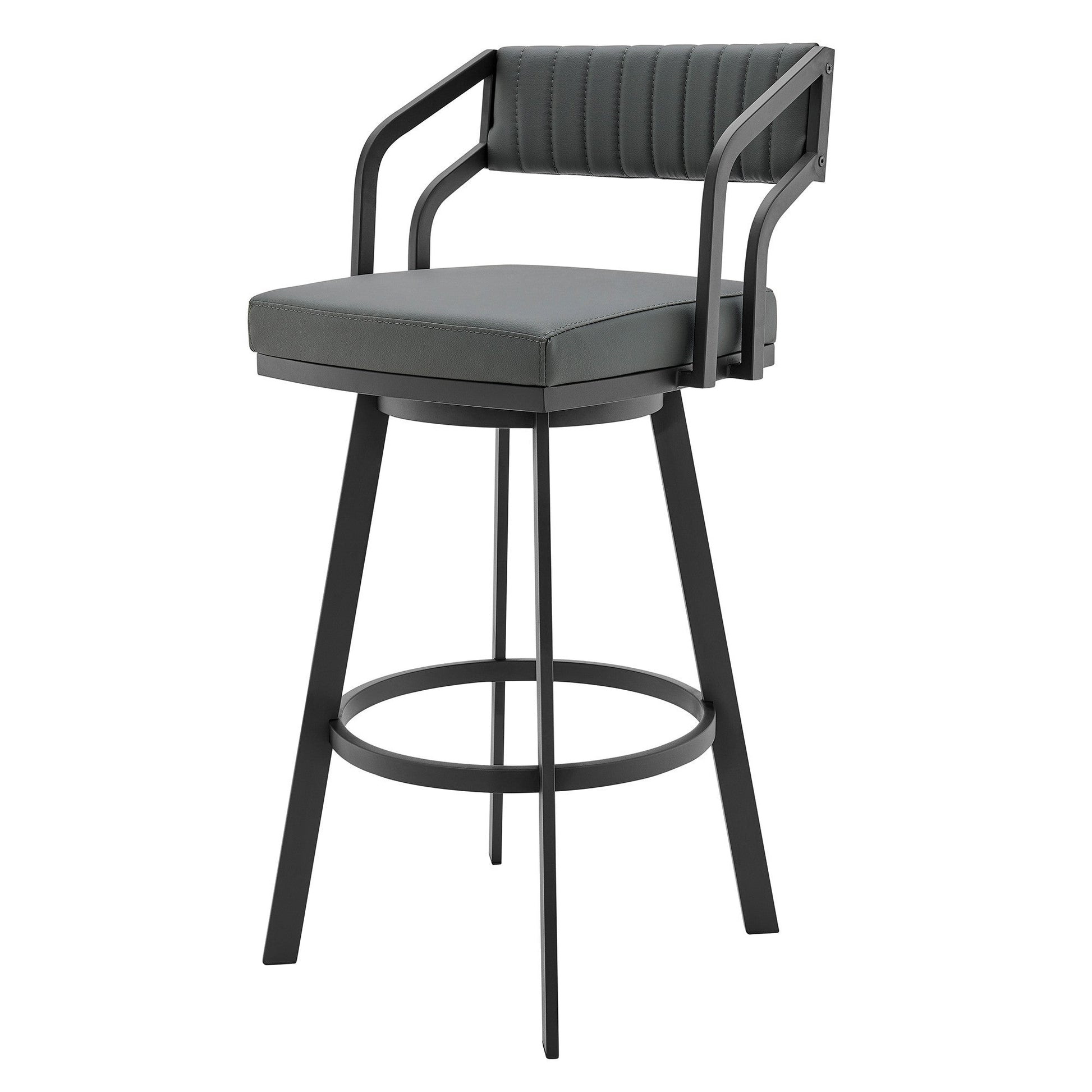 HomeRoots 30" Timeless Slate Grey Faux Leather Swivel Counter Stool With Silver Finish