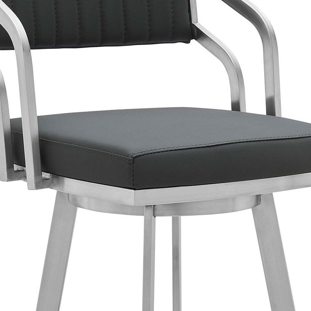 HomeRoots 30" Timeless Slate Grey Faux Leather Swivel Counter Stool With Silver Finish