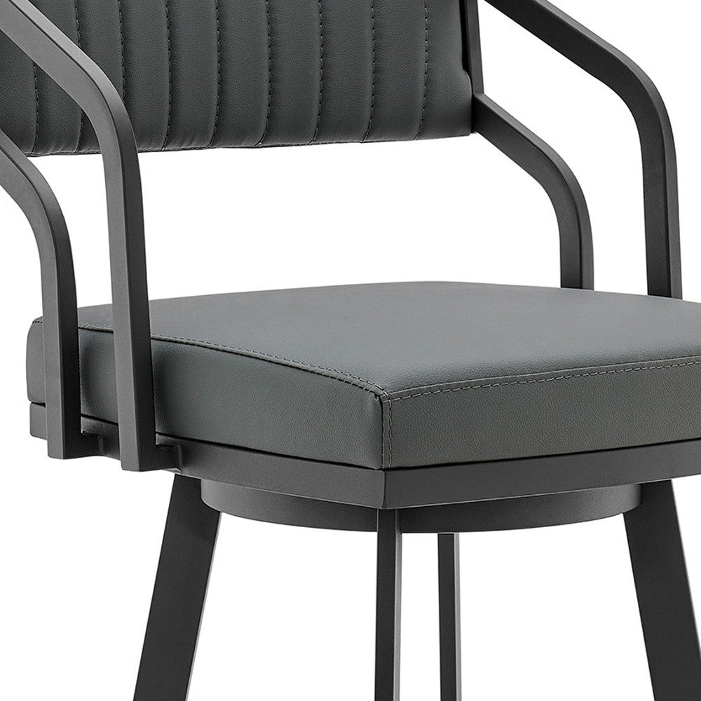 HomeRoots 30" Timeless Slate Grey Faux Leather Swivel Counter Stool With Silver Finish