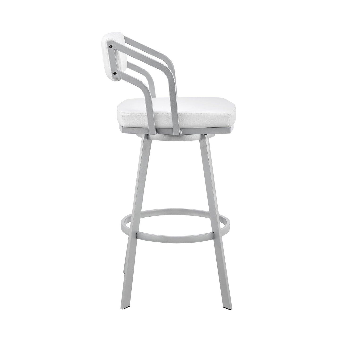 HomeRoots 30" Timeless White Faux Leather Silver Finish Swivel Bar Stool