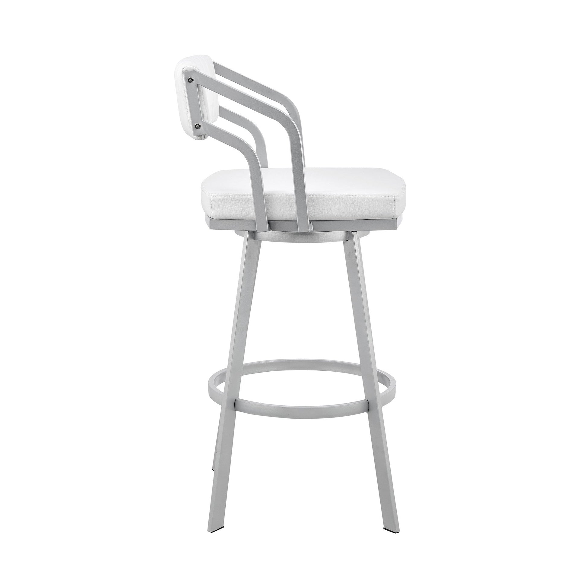 HomeRoots 30" Timeless White Faux Leather Silver Finish Swivel Bar Stool