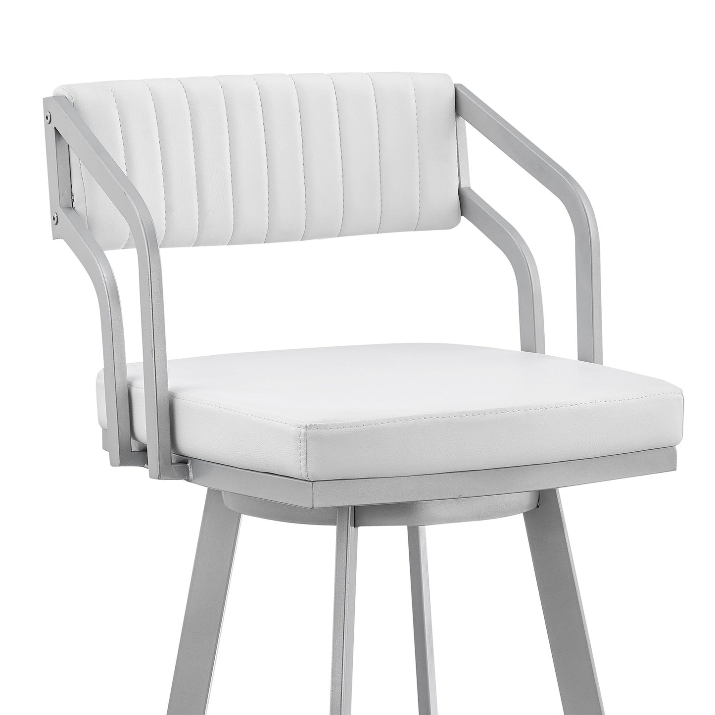 HomeRoots 30" Timeless White Faux Leather Silver Finish Swivel Bar Stool