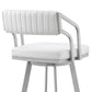 HomeRoots 30" Timeless White Faux Leather Silver Finish Swivel Bar Stool