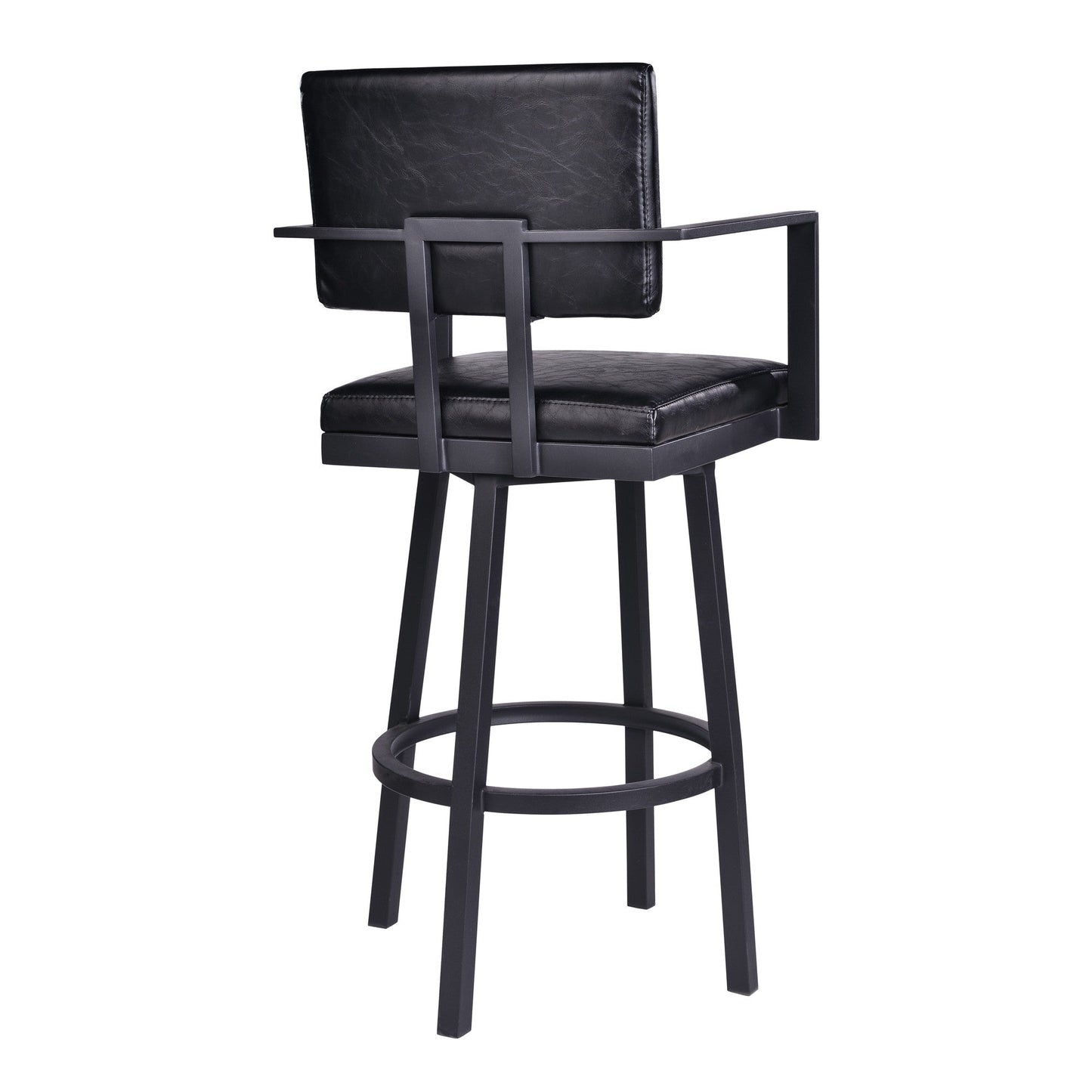 HomeRoots 30" Vintage Black on Black Faux Leather Rectangular Swivel Barstool