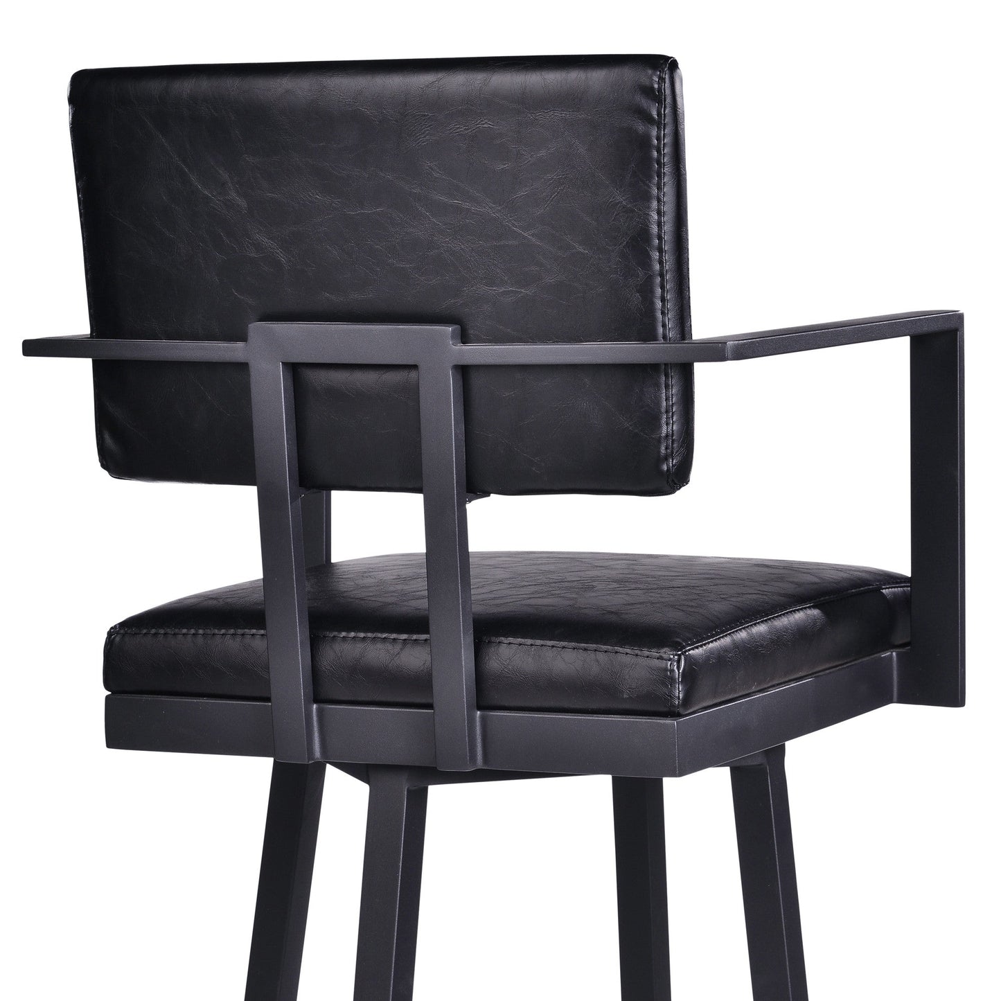 HomeRoots 30" Vintage Black on Black Faux Leather Rectangular Swivel Barstool